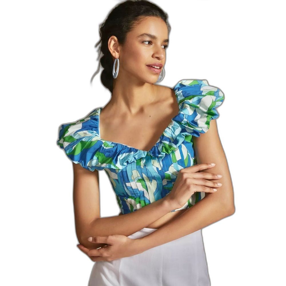 Anthropologie Maeve Puff-Sleeve Cropped Blouse Size Medium NWT